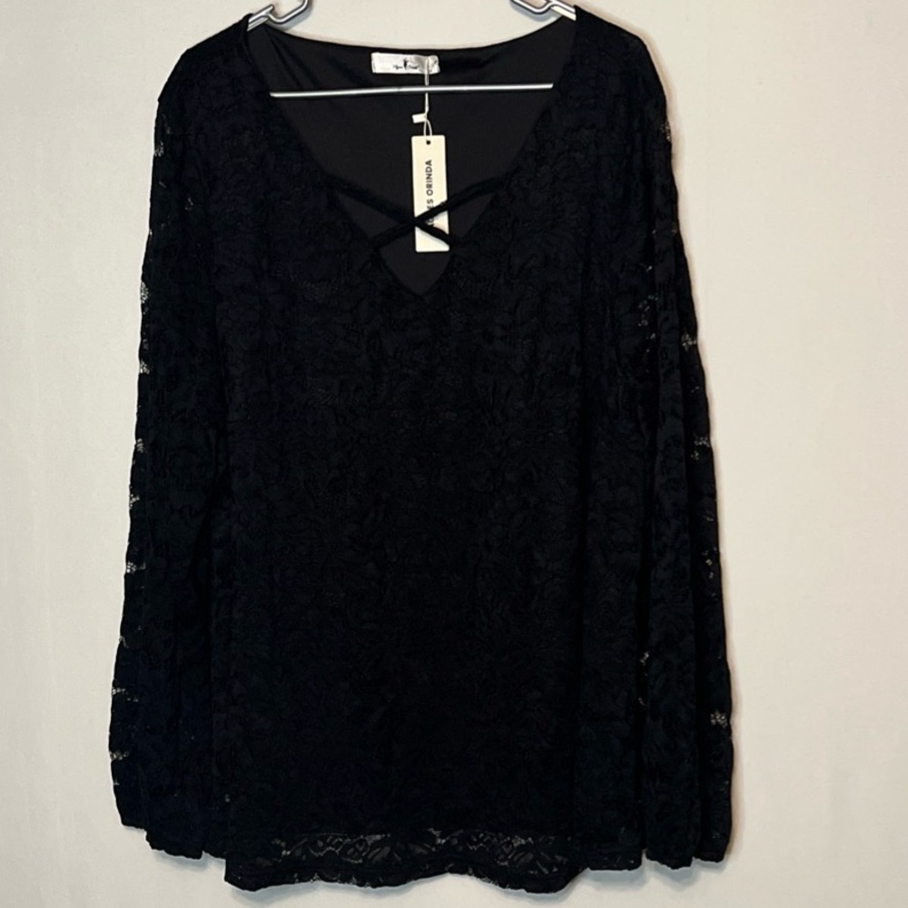 New W/T Agnes Orinda  Lace Blouse Women Cross V Neck Sheer Double Layers Sz 3X.